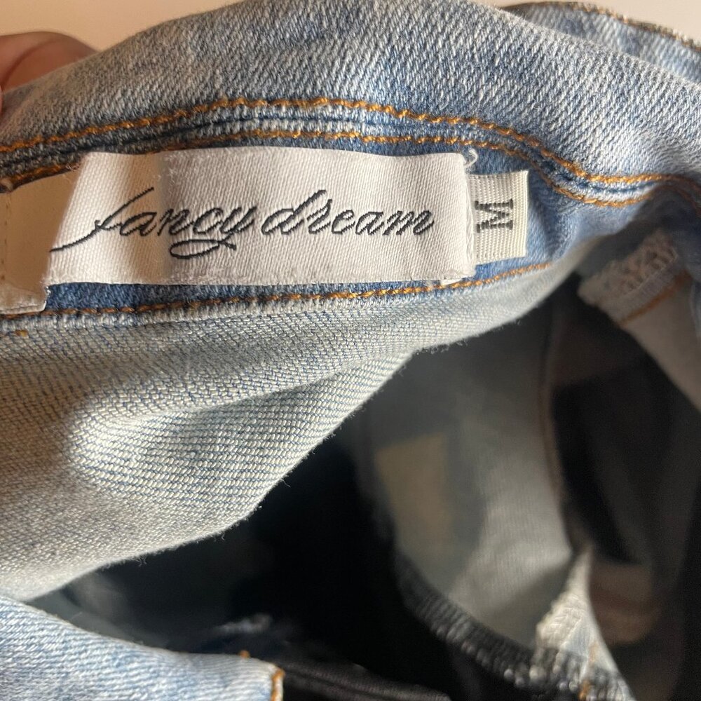 Fancy Dream Mixed Media Denim Hybrid Mini Dress Black Button Front Y2K Grunge M - Picture 9 of 11